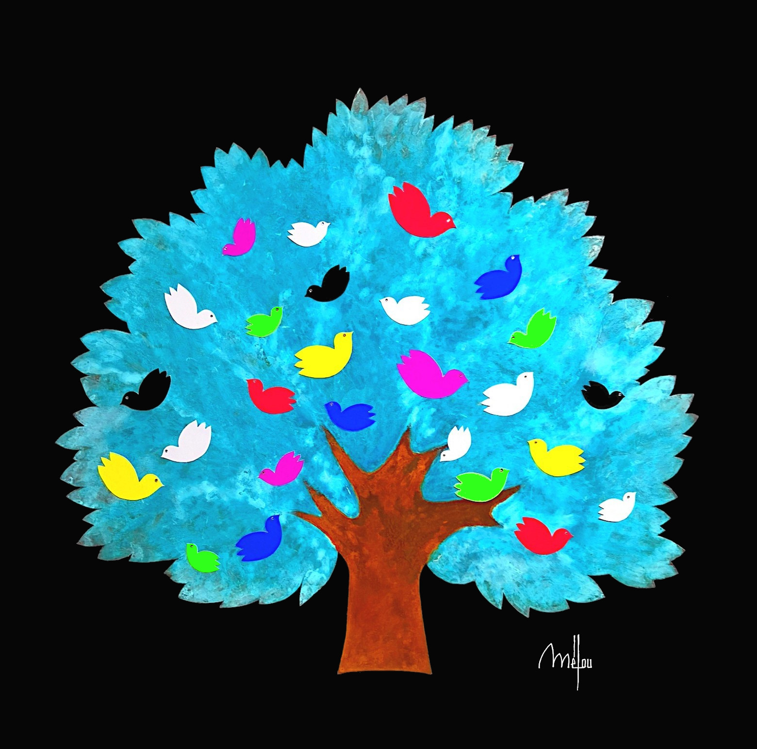 Lucien Mélou représentation d'un arbre techniques mixtes