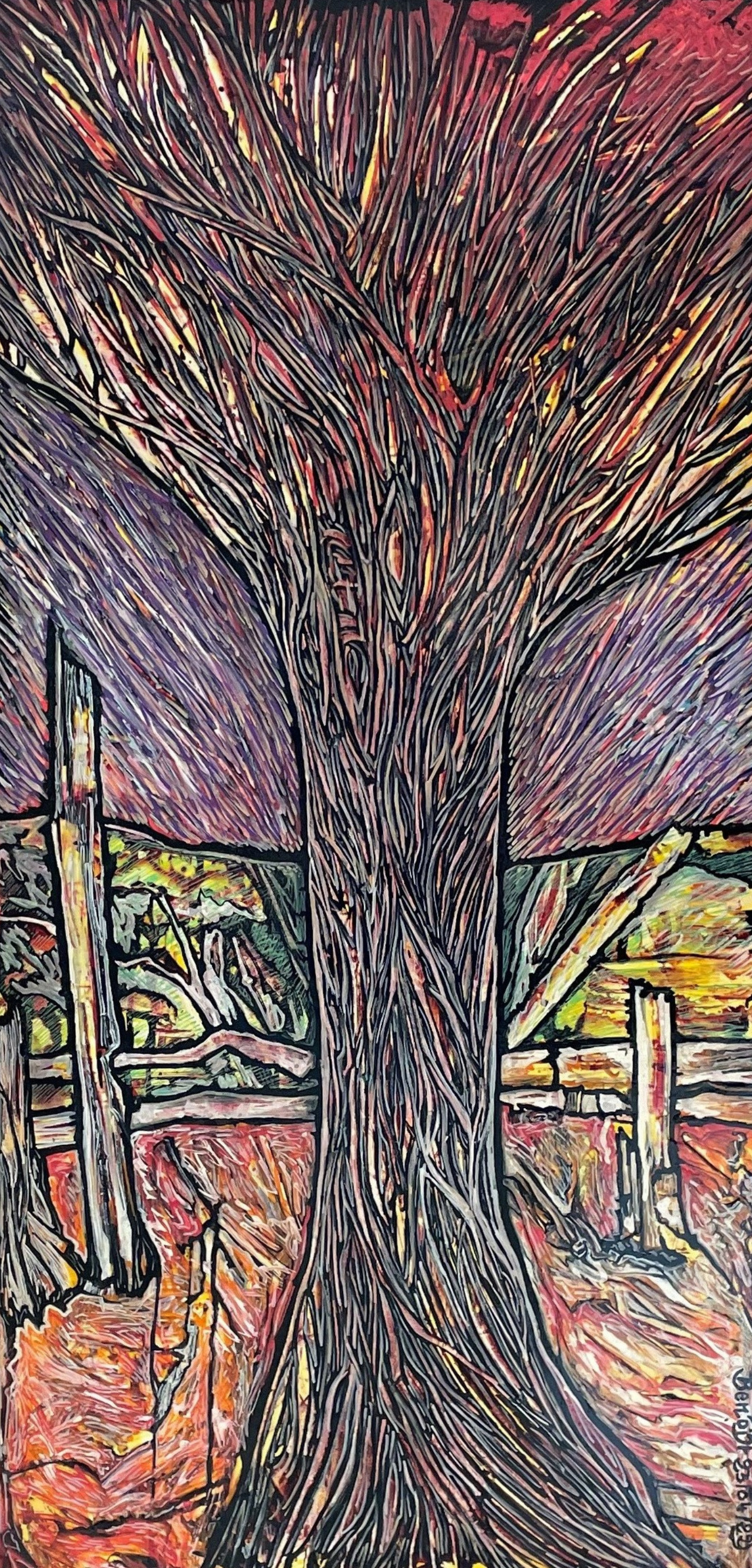 Arbre coloré technique mixte